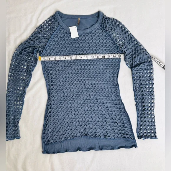 Pete Size Small Raglan Fish Net Mesh Long Sleeve Tee Shirt Light Blue - Picture 4 of 6